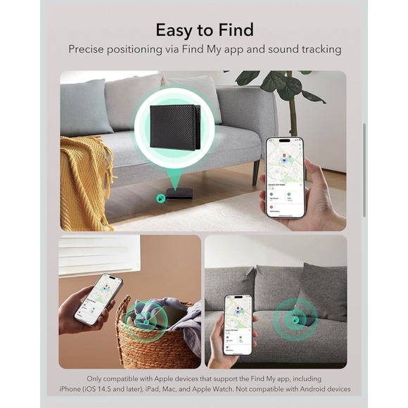 ESR Geo Wallet Built-in Apple Find My RFID Blocking Carbon Fiber Black Bifold - Picture 4 of 12